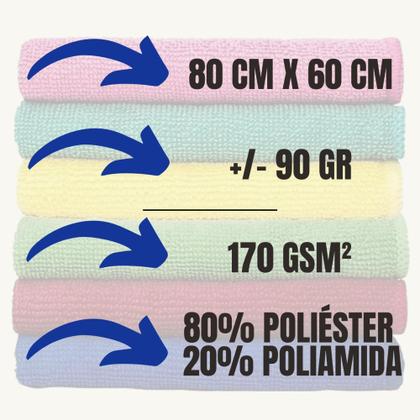 Imagem de Kit C/ 10 - Pano De Microfibra Gigante - 80 X 60cm - Neves - Multiuso - Limpeza Geral - Multicores