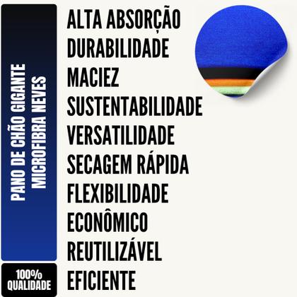 Imagem de Kit C/ 10 - Pano De Microfibra Gigante - 80 X 60cm - Neves - Multiuso - Limpeza Geral - Multicores