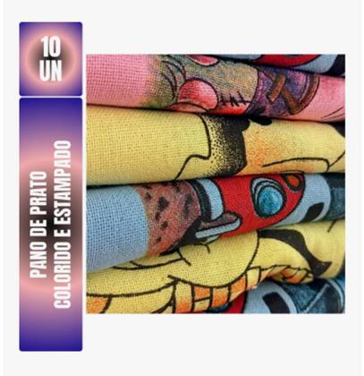 Imagem de Kit C/ 10 Pano De Prato Colorido Estampado Neves 100% Algodão