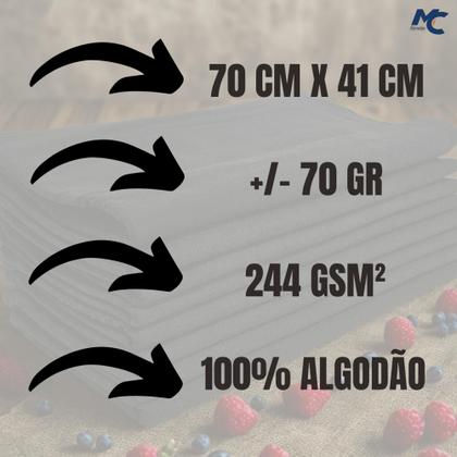 Imagem de Kit c/ 10 Pano De Prato Flanelado Mc 07 - Preto Liso - Alvejado - 41x70cm - 100% Algodão - 70 Gramas