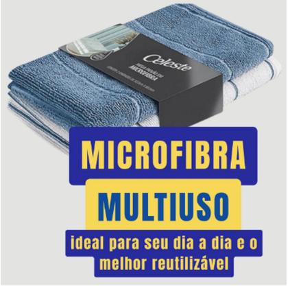 Imagem de Kit C/10 Panos Mega Panão Em Microfibra Multiuso Azul E Branco Tipo Toalha Vidros Secagem Automotiva