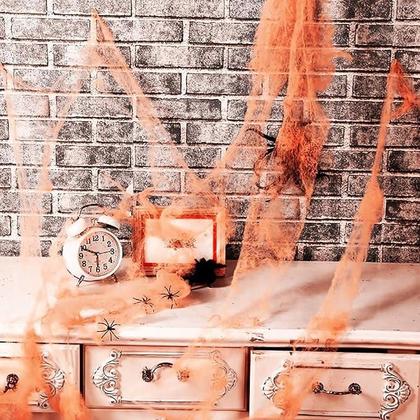 Imagem de Kit c/ 10 teias de aranha haloween laranja de poliester 20g