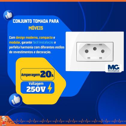 Imagem de Kit C/ 10 Tomada embutir Para Móveis planejados mesa escritório 2p+t Branco - Margirius