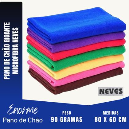 Imagem de Kit C/ 100 - Pano De Microfibra Gigante - 80 X 60cm - Neves - Multiuso - Limpeza Geral - Multicores