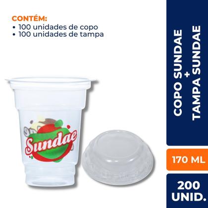 Imagem de Kit c/ 100 un. de copo plastico (kopus) p/ sundae 170 ml.   tampa p/ copo sundae 170 ml.