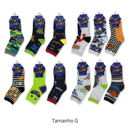Imagem de Kit c/ 12 Meias Infantis para Menino Desenhos Sortidos Artbrun