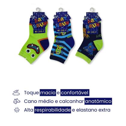 Imagem de Kit c/ 12 Meias Infantis para Menino Desenhos Sortidos Artbrun