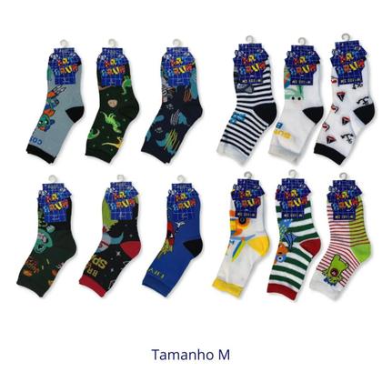 Imagem de Kit c/ 12 Meias Infantis para Menino Desenhos Sortidos Artbrun