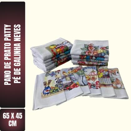 Imagem de Kit C/ 12 Pano De Prato - Estampados - Pé De Galinha - Neves - Patty - Estampas Sortidas - 65x45cm