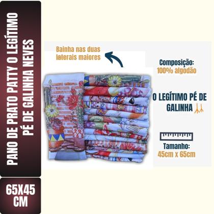 Imagem de Kit C/ 12 Pano De Prato - Estampados - Pé De Galinha - Neves - Patty - Estampas Sortidas - 65x45cm