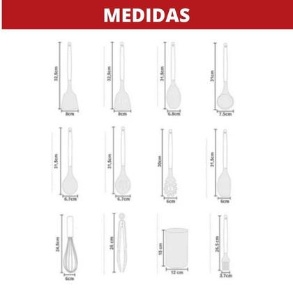 Imagem de Kit C/12 Utensílios De Cozinha Silicone Cabo Madeira