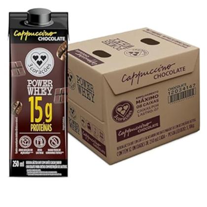 Imagem de Kit c/ 12un Power Whey Cappuccino Chocolate 3 Corações 250ml