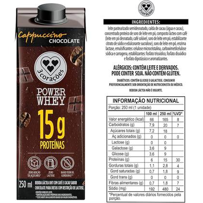 Imagem de Kit c/ 12un Power Whey Cappuccino Chocolate 3 Corações 250ml