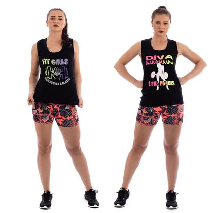 Imagem de Kit C/15 Camisas Regatas Femininas Treino Academia Estampadas