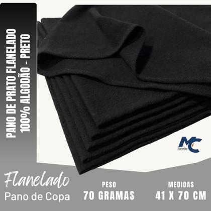 Imagem de Kit c/ 15 Pano De Prato Flanelado Mc 07 - Preto Liso - Alvejado - 41x70cm - 100% Algodão - 70 Gramas