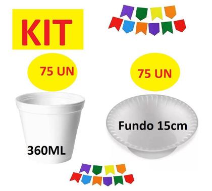 Imagem de Kit C/150 Un Descartáveis Isopor Potes 360Ml E Cumbucas 15Cm