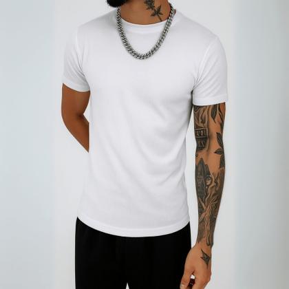 Imagem de Kit c/2 Camiseta Canelada Masculina Slim Fit Estilo Americano - Camisa Masculina Caimento Justo ao C