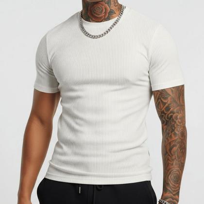 Imagem de Kit c/2 Camiseta Canelada Masculina Slim Fit Estilo Americano - Camisa Masculina Caimento Justo ao C