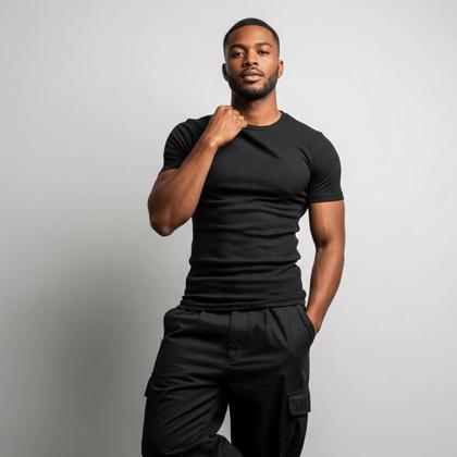 Imagem de Kit c/2 Camiseta Canelada Masculina Slim Fit Estilo Americano - Camisa Masculina Caimento Justo ao C