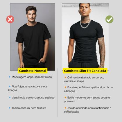 Imagem de Kit c/2 Camiseta Canelada Masculina Slim Fit Estilo Americano - Camisa Masculina Caimento Justo ao C