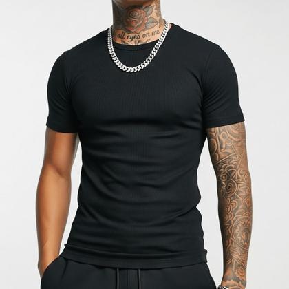 Imagem de Kit c/2 Camiseta Canelada Masculina Slim Fit Estilo Americano - Camisa Masculina Caimento Justo ao C