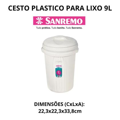 Imagem de Kit C/ 2 Cestos de Lixo Plástico C/ Tampa Lixeira Sanremo 9L Resistente