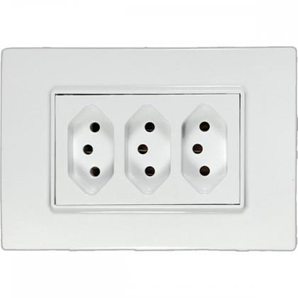 Imagem de Kit C/2 - Conjunto Ilumi Vivaz Branco Com Placa 3 Tomadas...