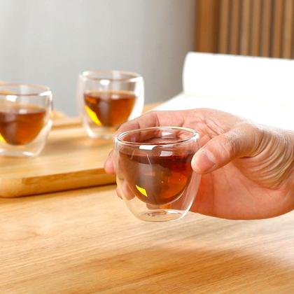 Imagem de Kit C/2 Copo Xícara De Vidro Parede Dupla Chá Café 80mL