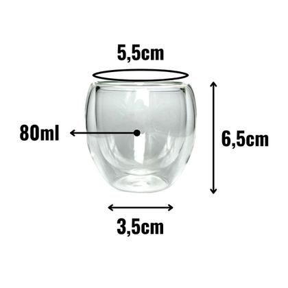 Imagem de Kit C/2 Copo Xícara De Vidro Parede Dupla Chá Café 80mL