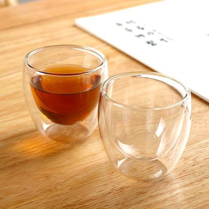 Imagem de Kit C/2 Copo Xícara De Vidro Parede Dupla Chá Café 80mL