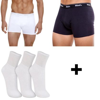 Imagem de Kit C/ 2 Cuecas Boxer Basic Cotton Mash Tam:GG Preto/Branco + 3 Pares De Meia Unissex Trifil Tam:39 Branco