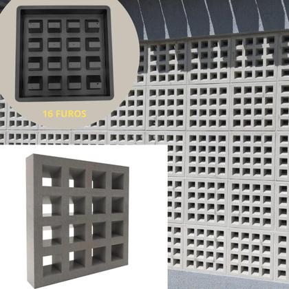 Imagem de Kit c 2 Formas Plasticas p Elemento Vazado 39x39x7 Cobogó 16 Furos Veneziana Combosé