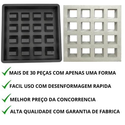 Imagem de Kit c 2 Formas Plasticas p Elemento Vazado 39x39x7 Cobogó 16 Furos Veneziana Combosé