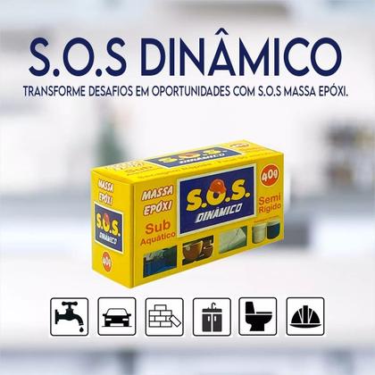 Imagem de kit c/2 Massa Epoxi Cola Adesiva Subaquatica S.o.s Veda Tudo 40g