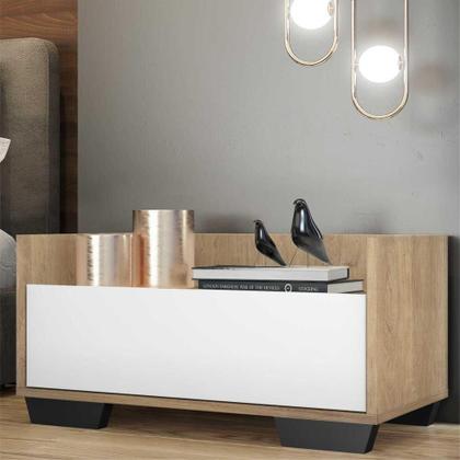 Imagem de Kit c/ 2 Mesas de Cabeceira 80 cm c/ Pés Quadrados Multimóveis Rustic/Branco/Preto