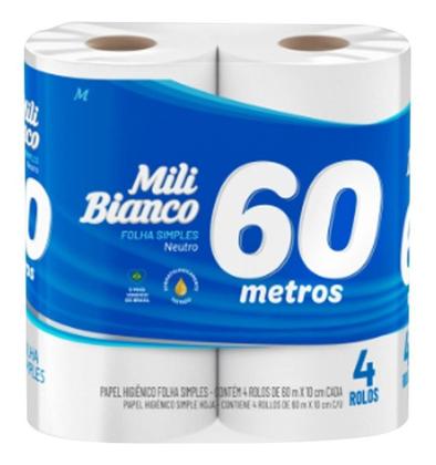 Imagem de Kit c/ 2 Mili Bianco Papel Higienico 60m Folha SIMPLES