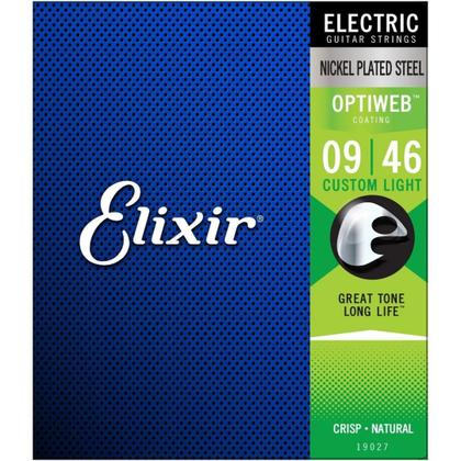 Imagem de Kit c/ 2 pctes cordas 009 custom light p/ guitarra c/ revestimento optiweb 19027 elixir 12091