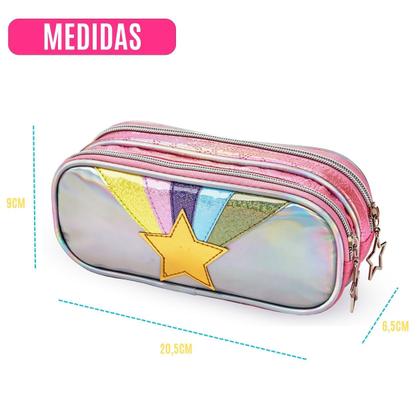 Imagem de Kit C/ 2 Peças Lancheira Térmica + Estojo Escolar Material Aulas Passeio Viagem Criança Infantil Menina Resistente Personagem Colorido Compartimentos