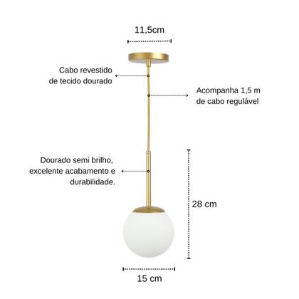 Imagem de Kit c/ 2 Pendentes Jabuticaba /1 Globo de Vidro - Dourado