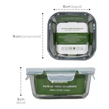 Imagem de Kit C/ 2 Potes 800ml De Vidro Marmitas Fit Tampas Herméticas
