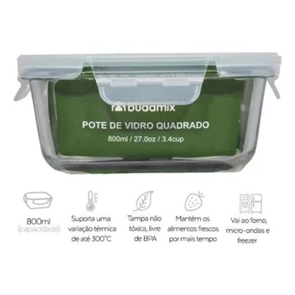 Imagem de Kit C/ 2 Potes 800ml De Vidro Marmitas Fit Tampas Herméticas
