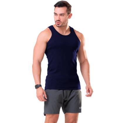 Imagem de Kit C/ 2 Regata Canelada Premium Masculina Modelo Americano Ribana Algodão e Elastano