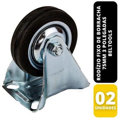 Imagem de KIT C/2 Rodízio Fixo de Borracha 3 Polegadas  75mm Beltools