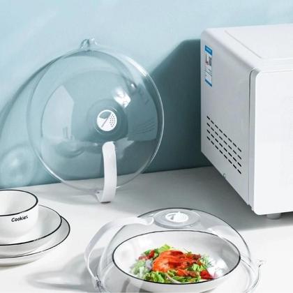 Imagem de KIT C/ 2 Tampas Para Microondas Protetor Alimentos Anti Sujeira Comida Com Válvula Alça De Plástico Pratos (TRANSPARENTE)