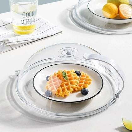 Imagem de KIT C/ 2 Tampas Para Microondas Protetor Alimentos Anti Sujeira Comida Com Válvula Alça De Plástico Pratos (TRANSPARENTE)