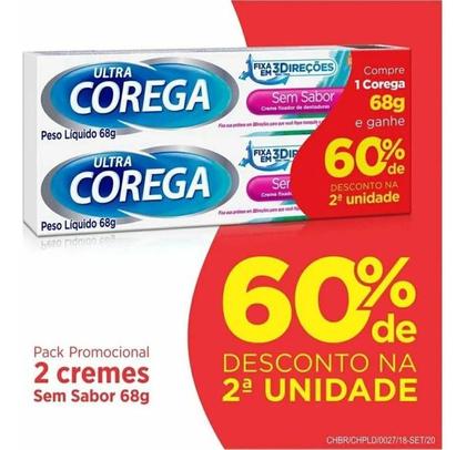 Imagem de Kit C/2 Ultra Corega Creme Sem Sabor 68g