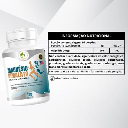 Imagem de KIT C/2 Un. Mag nési o Di ma lato puro 120 Capsulas 500mg  Fits Life