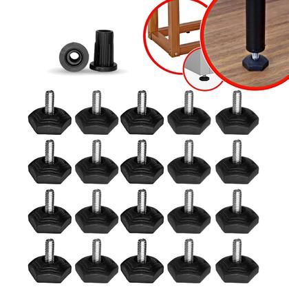 Imagem de Kit C/ 20 Sapata Pé Nivelador Para Móveis com Bucha 10mm Regulavel Para Armario Mesa 