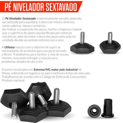 Imagem de Kit C/ 20 Sapata Pé Nivelador Para Móveis com Bucha 10mm Regulavel Para Armario Mesa 