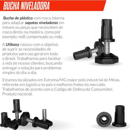 Imagem de Kit C/ 20 Sapata Pé Nivelador Para Móveis com Bucha 10mm Regulavel Para Armario Mesa 
